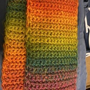Hand crochet wool rainbow scarf
